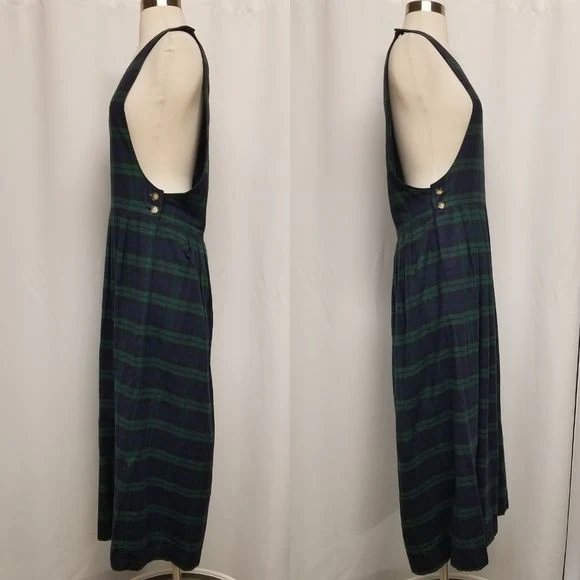 Vintage 90s 00s Dark Watch Plaid Cotton Flannel Homeschool Mom Jumper Dress Sm by Faith Mountain Company - Image 3