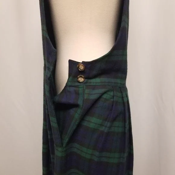Vintage 90s 00s Dark Watch Plaid Cotton Flannel Homeschool Mom Jumper Dress Sm by Faith Mountain Company - Image 5
