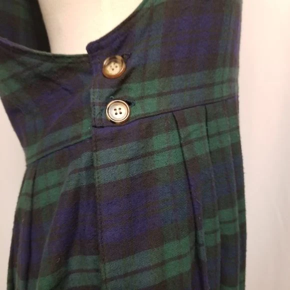 Vintage 90s 00s Dark Watch Plaid Cotton Flannel Homeschool Mom Jumper Dress Sm by Faith Mountain Company - Image 8