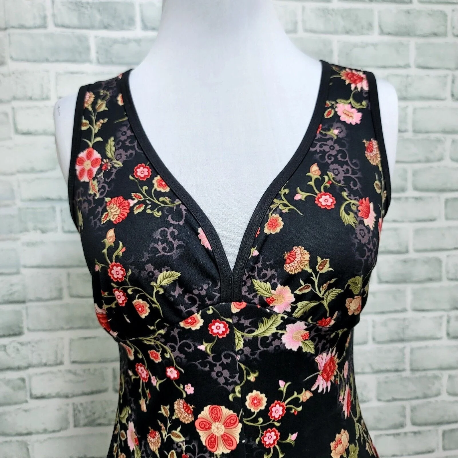 90s/00s Floral Empire Waist Midi Dress Sleeveless By  David Wayne - Image 3