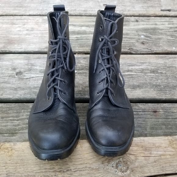 Vintage 90s 00s Eddie Bauer Black Leather Combat Ankle Boots Booties by Eddie Bauer - Image 7