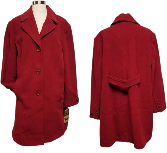 Vintage 90s 00s Fleet Street Red Wool Blend Single Breasted Midi Trench Coat 1x by Fleet Street Wool