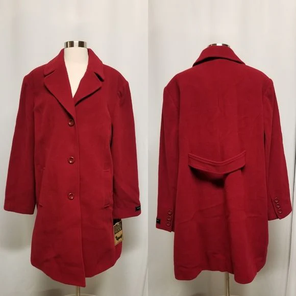 Vintage 90s 00s Fleet Street Red Wool Blend Single Breasted Midi Trench Coat 1x by Fleet Street Wool - Image 11