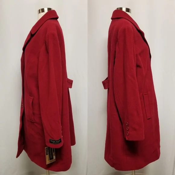 Vintage 90s 00s Fleet Street Red Wool Blend Single Breasted Midi Trench Coat 1x by Fleet Street Wool - Image 2