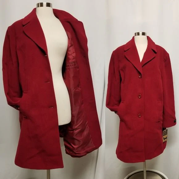 Vintage 90s 00s Fleet Street Red Wool Blend Single Breasted Midi Trench Coat 1x by Fleet Street Wool - Image 3
