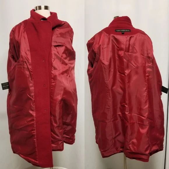 Vintage 90s 00s Fleet Street Red Wool Blend Single Breasted Midi Trench Coat 1x by Fleet Street Wool - Image 4