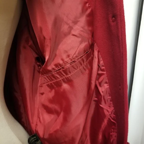 Vintage 90s 00s Fleet Street Red Wool Blend Single Breasted Midi Trench Coat 1x by Fleet Street Wool - Image 5