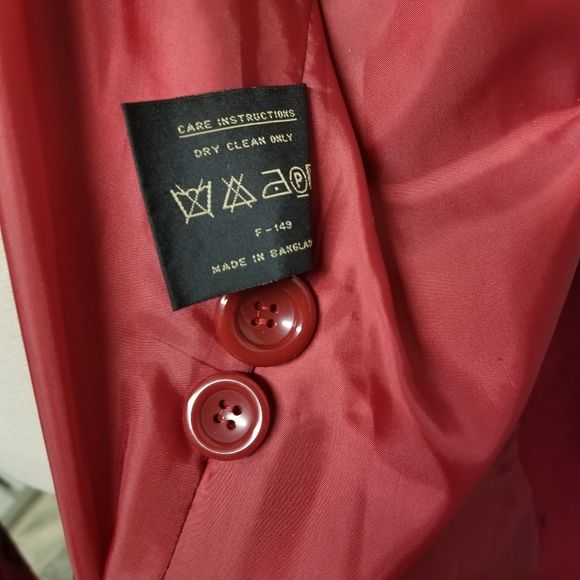 Vintage 90s 00s Fleet Street Red Wool Blend Single Breasted Midi Trench Coat 1x by Fleet Street Wool - Image 7