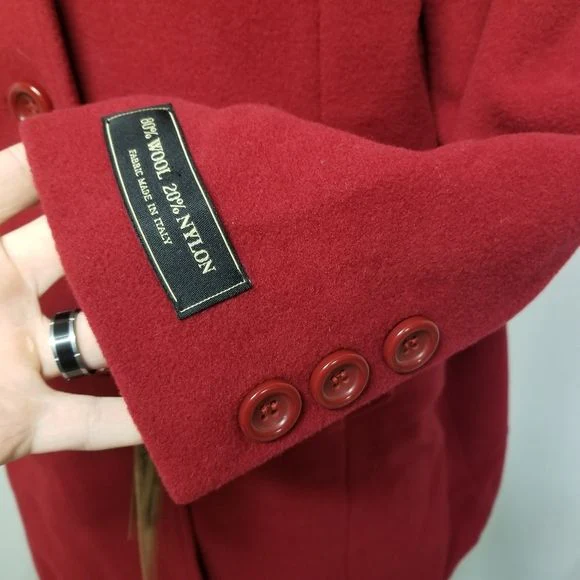 Vintage 90s 00s Fleet Street Red Wool Blend Single Breasted Midi Trench Coat 1x by Fleet Street Wool - Image 9