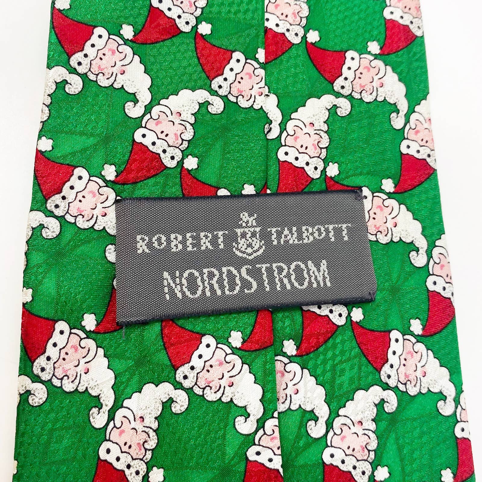 Vintage 90s 00s Green Santa Claus Novelty Christmas Tie by Robert Talbott - Image 2