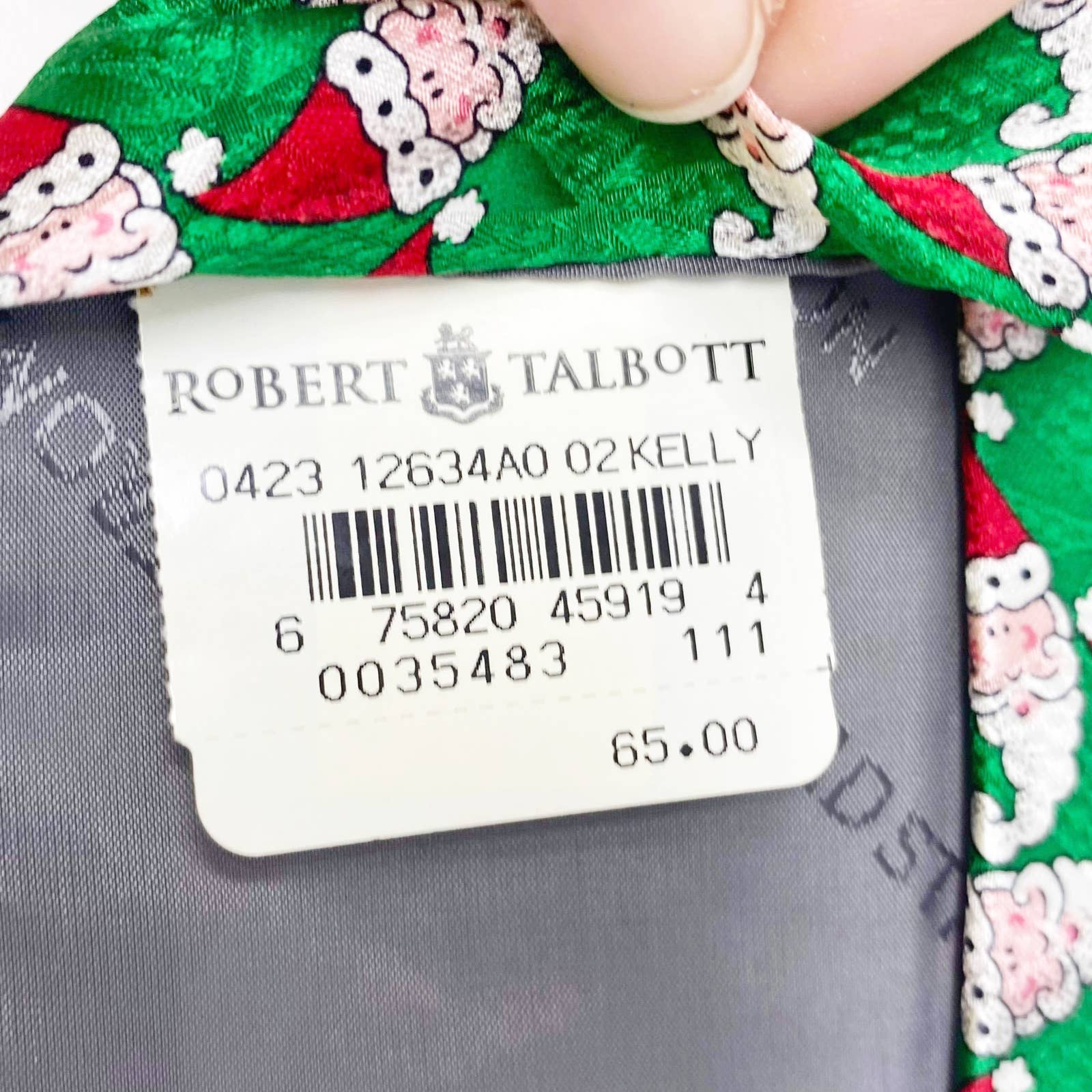 Vintage 90s 00s Green Santa Claus Novelty Christmas Tie by Robert Talbott - Image 3