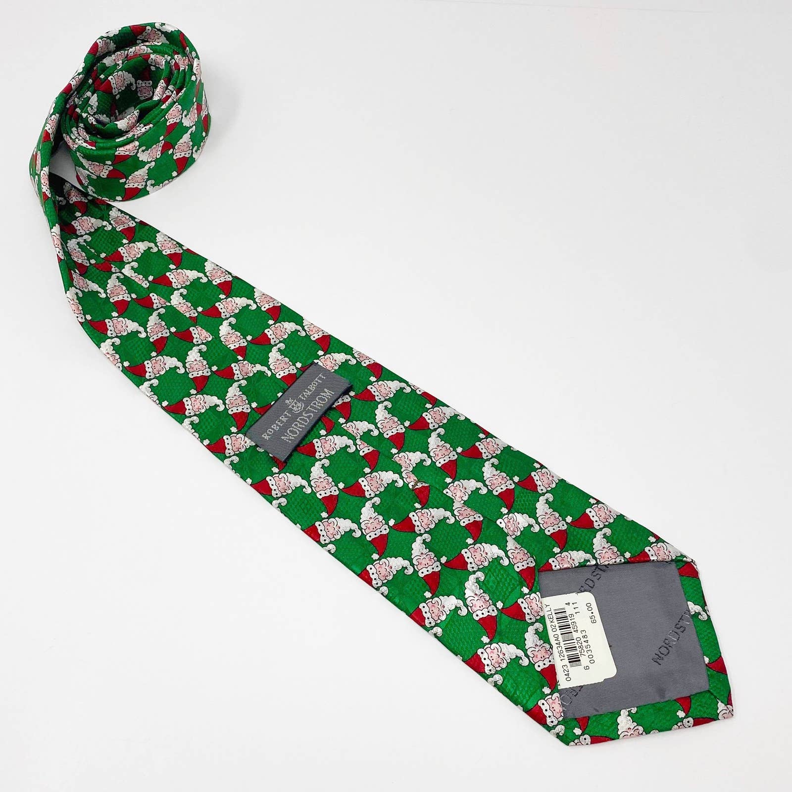 Vintage 90s 00s Green Santa Claus Novelty Christmas Tie by Robert Talbott - Image 4