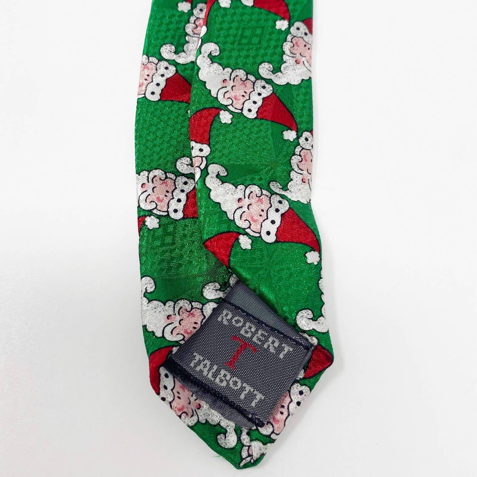 Vintage 90s 00s Green Santa Claus Novelty Christmas Tie by Robert Talbott - Image 5
