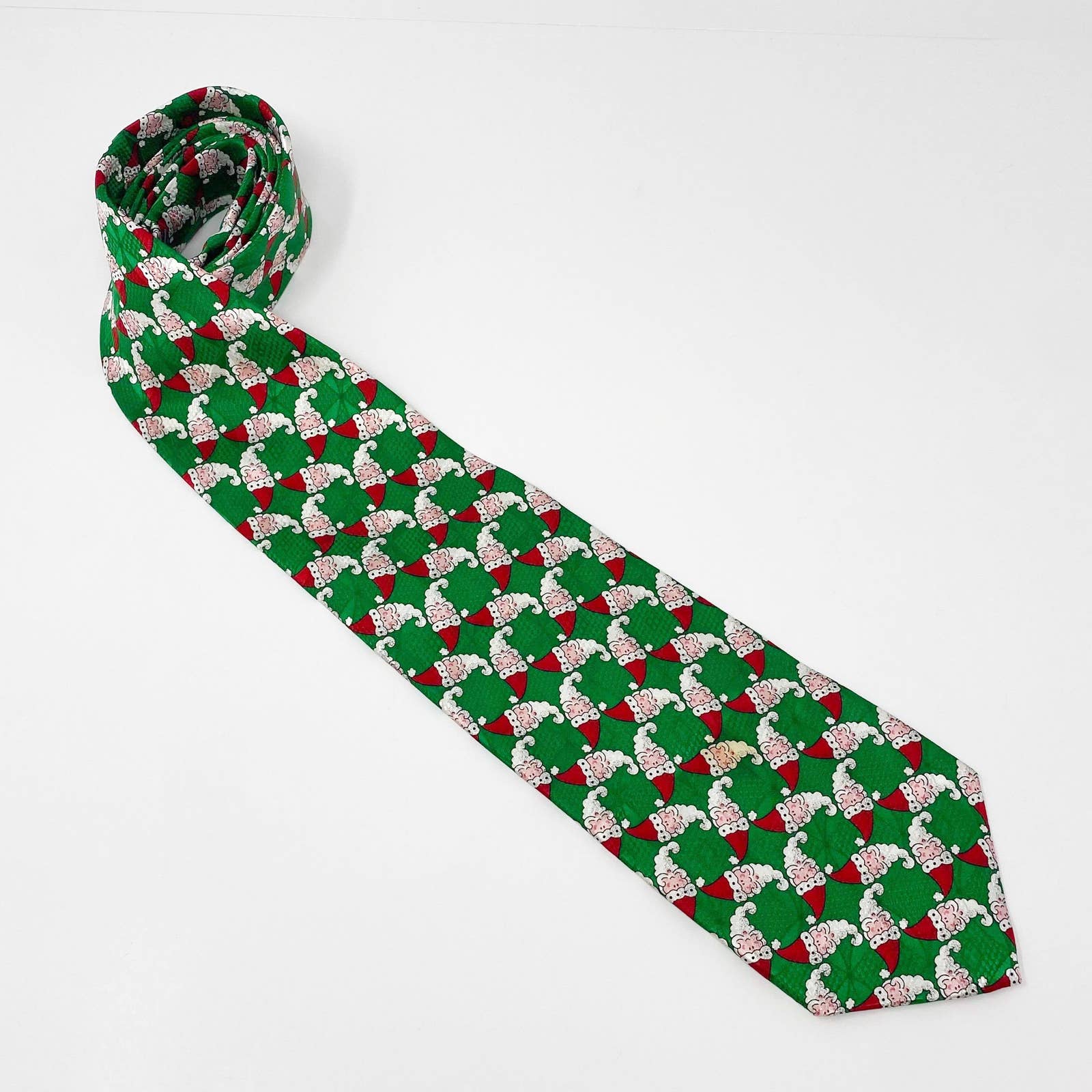 Vintage 90s 00s Green Santa Claus Novelty Christmas Tie by Robert Talbott - Image 7