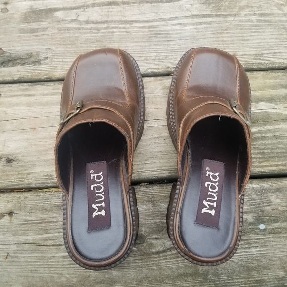 Vintage 90s 00s Mudd Brown Faux Vegan Leather Chunky Heel Platform Buckle Mules by Mudd - Image 8