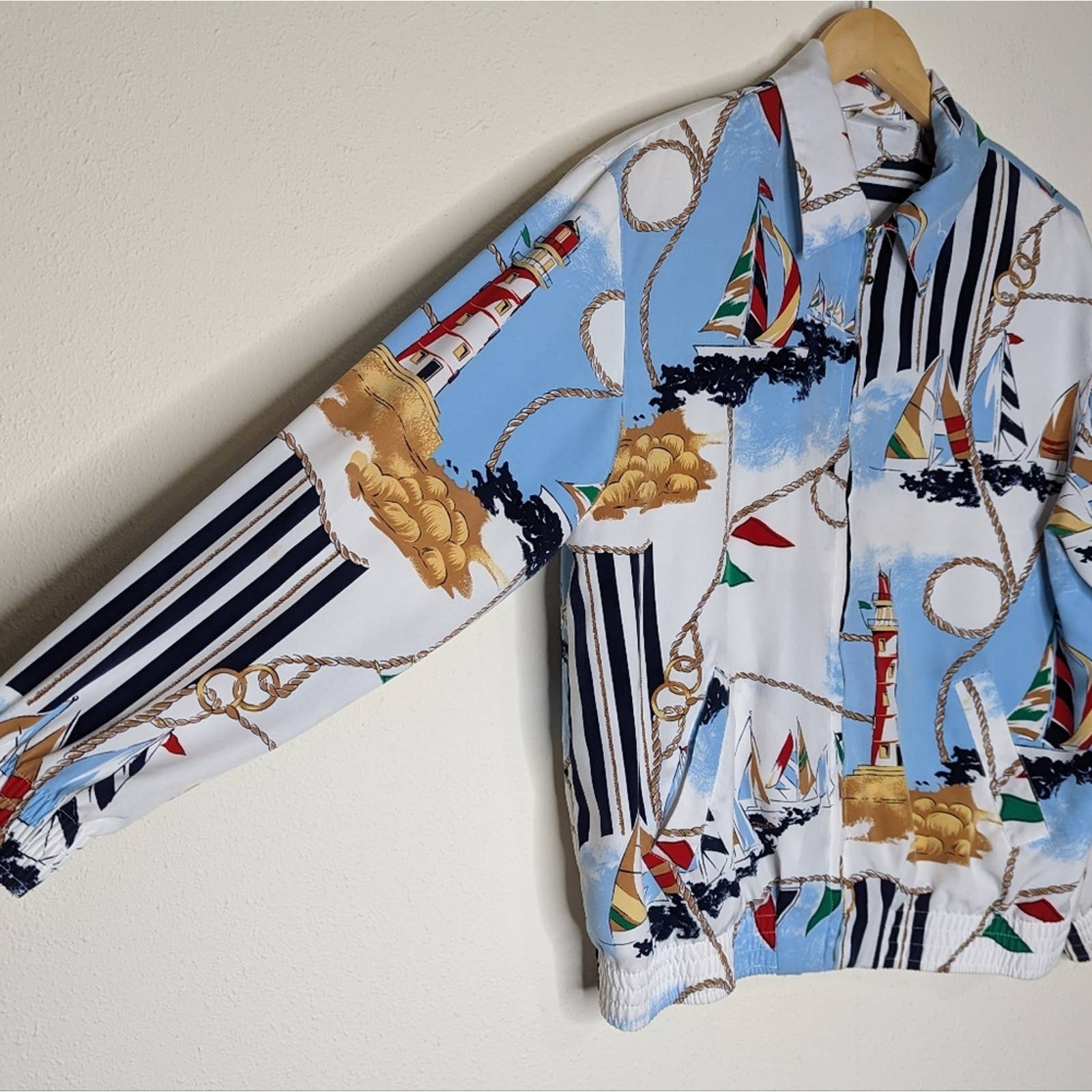 Vintage 90s 00s Nautical Print Bomber Jacket Alfred Dunner by  Alfred Dunner - Image 7