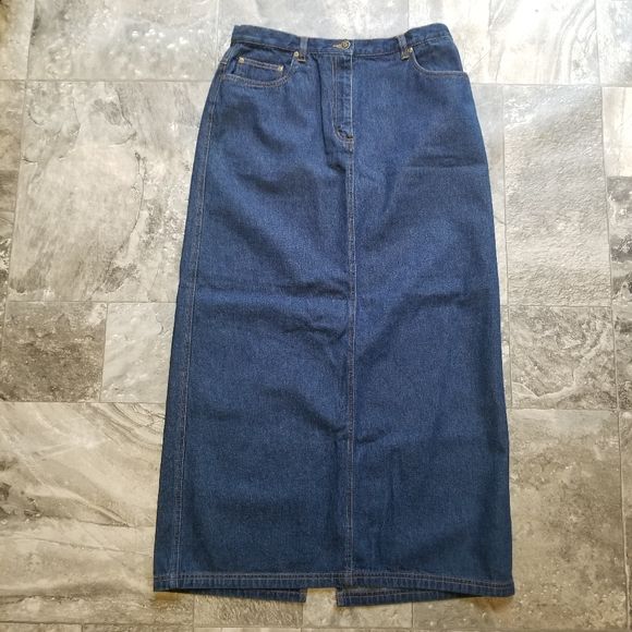 Vintage 90s 00s Rafaella High Waisted Blue Denim Jean Maxi Skirt by Rafaella - Image 4