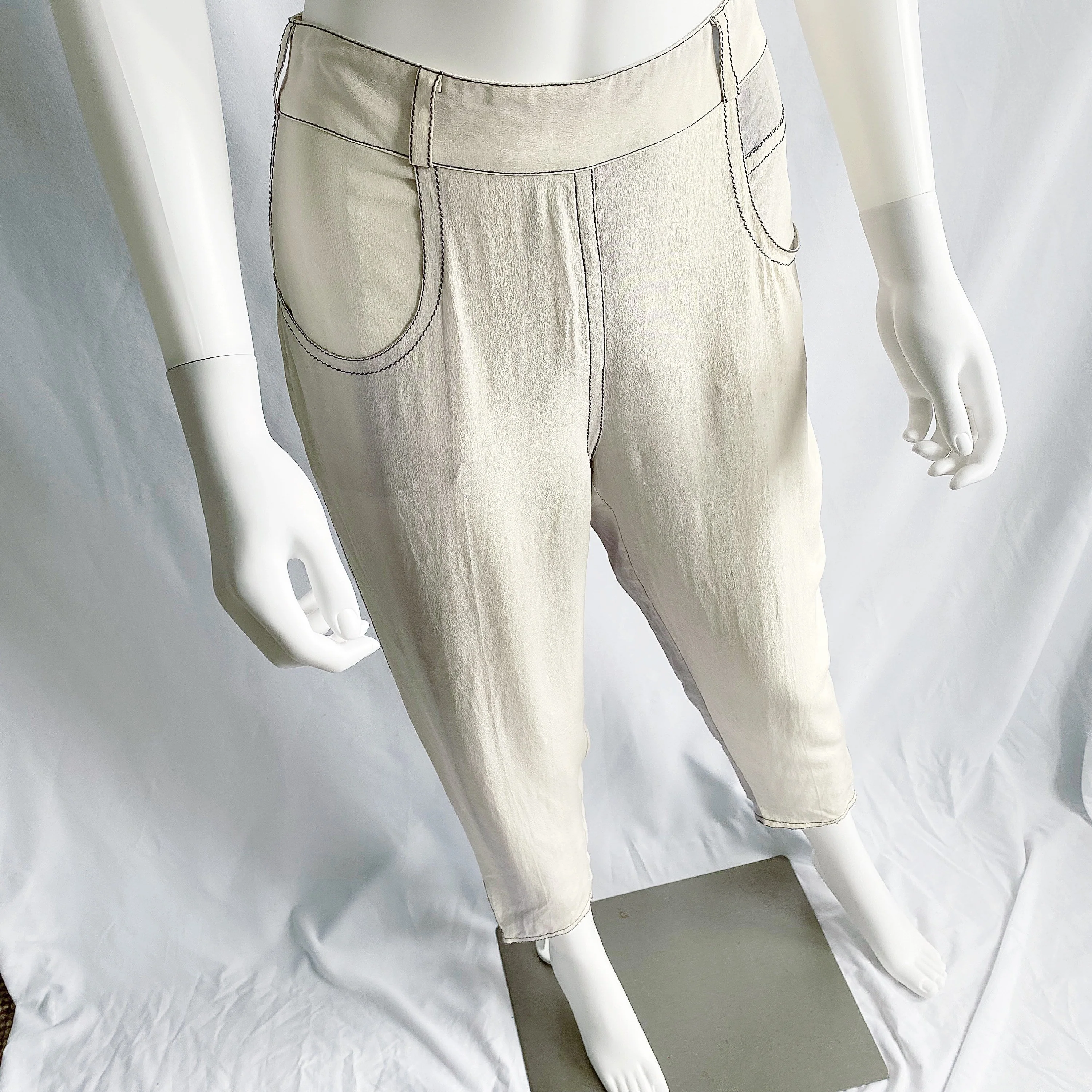 Vintage 90s/00s Silk Pants with Back Zipper Avant Garde Reverse Jean Style Trousers - Image 3