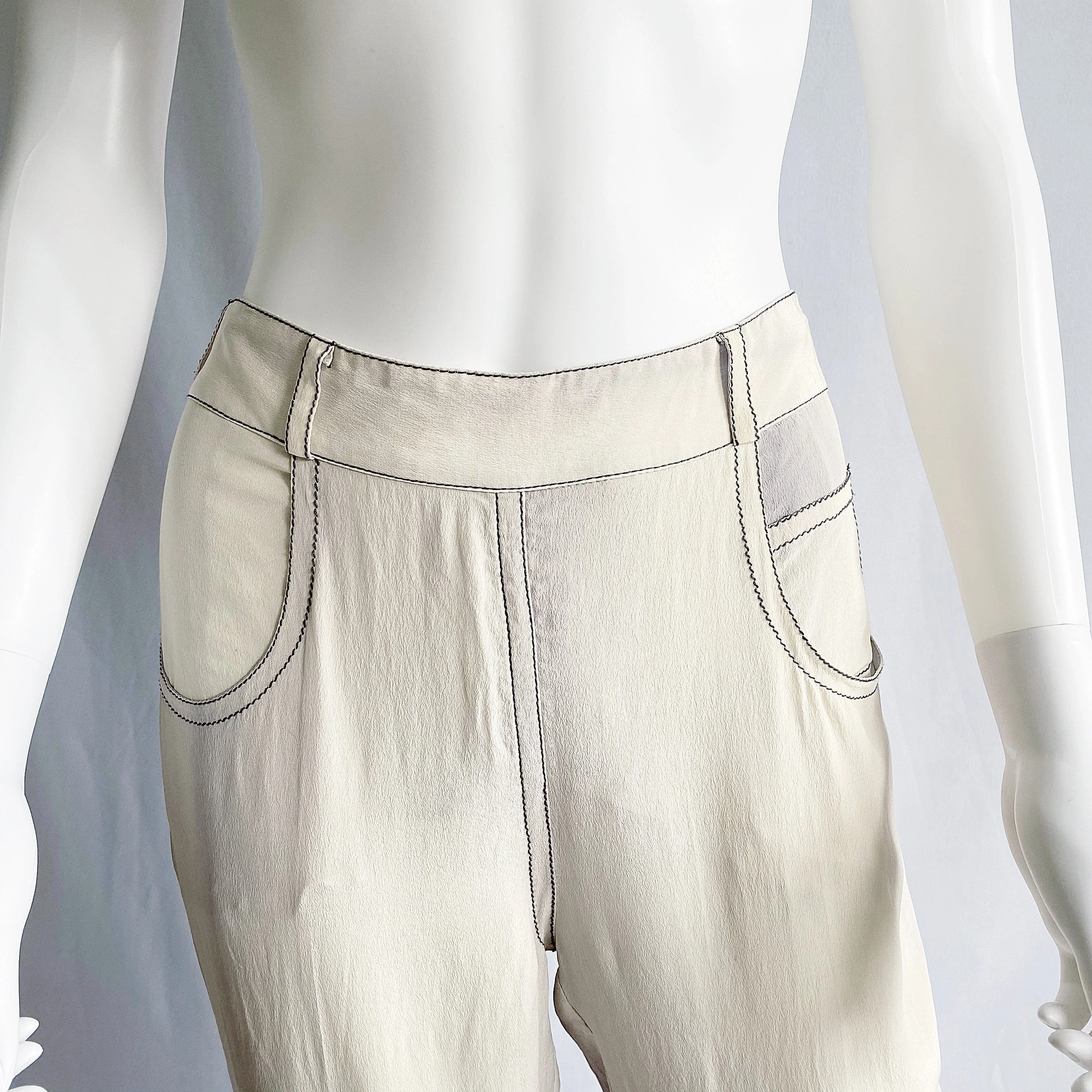 Vintage 90s/00s Silk Pants with Back Zipper Avant Garde Reverse Jean Style Trousers - Image 4