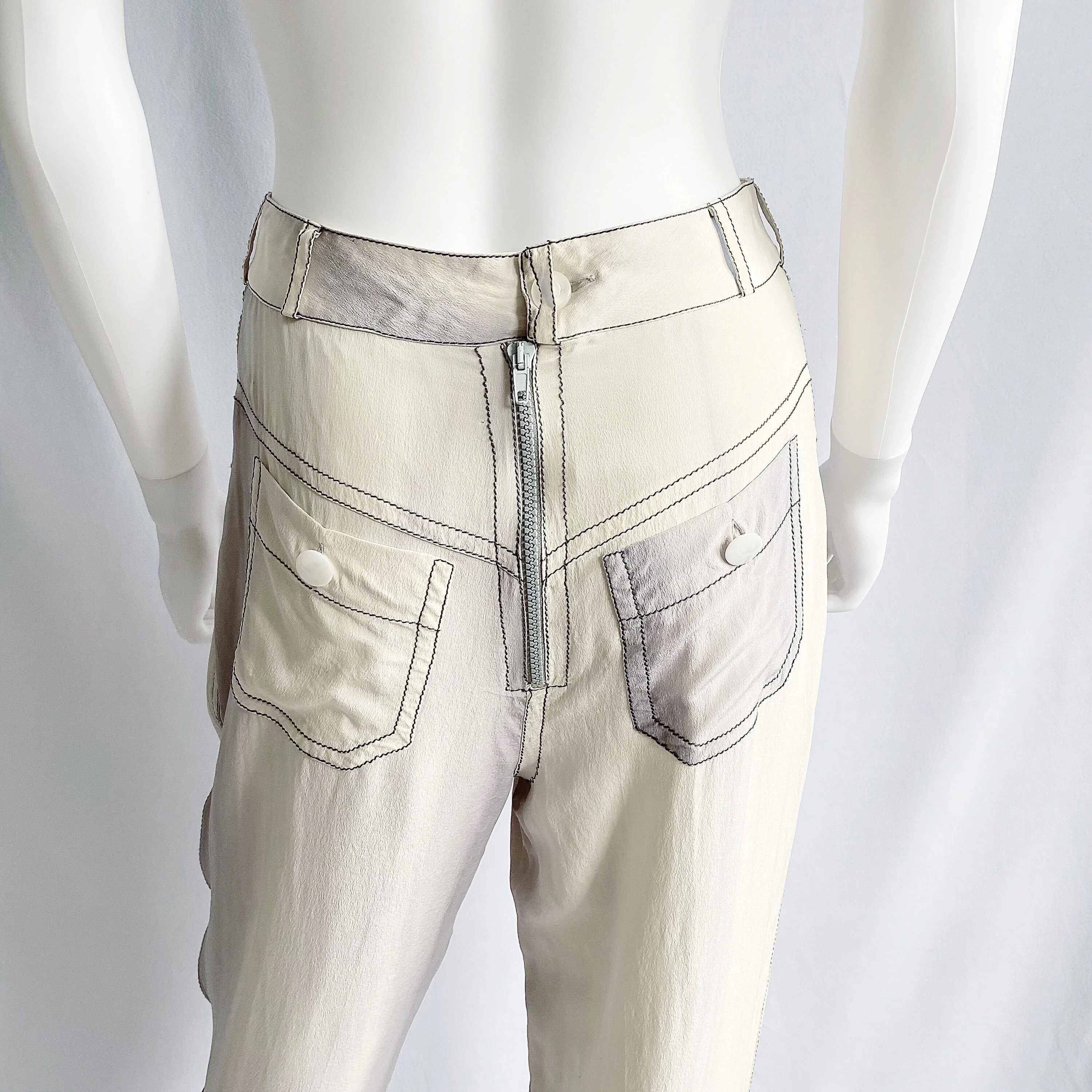 Vintage 90s/00s Silk Pants with Back Zipper Avant Garde Reverse Jean Style Trousers - Image 6