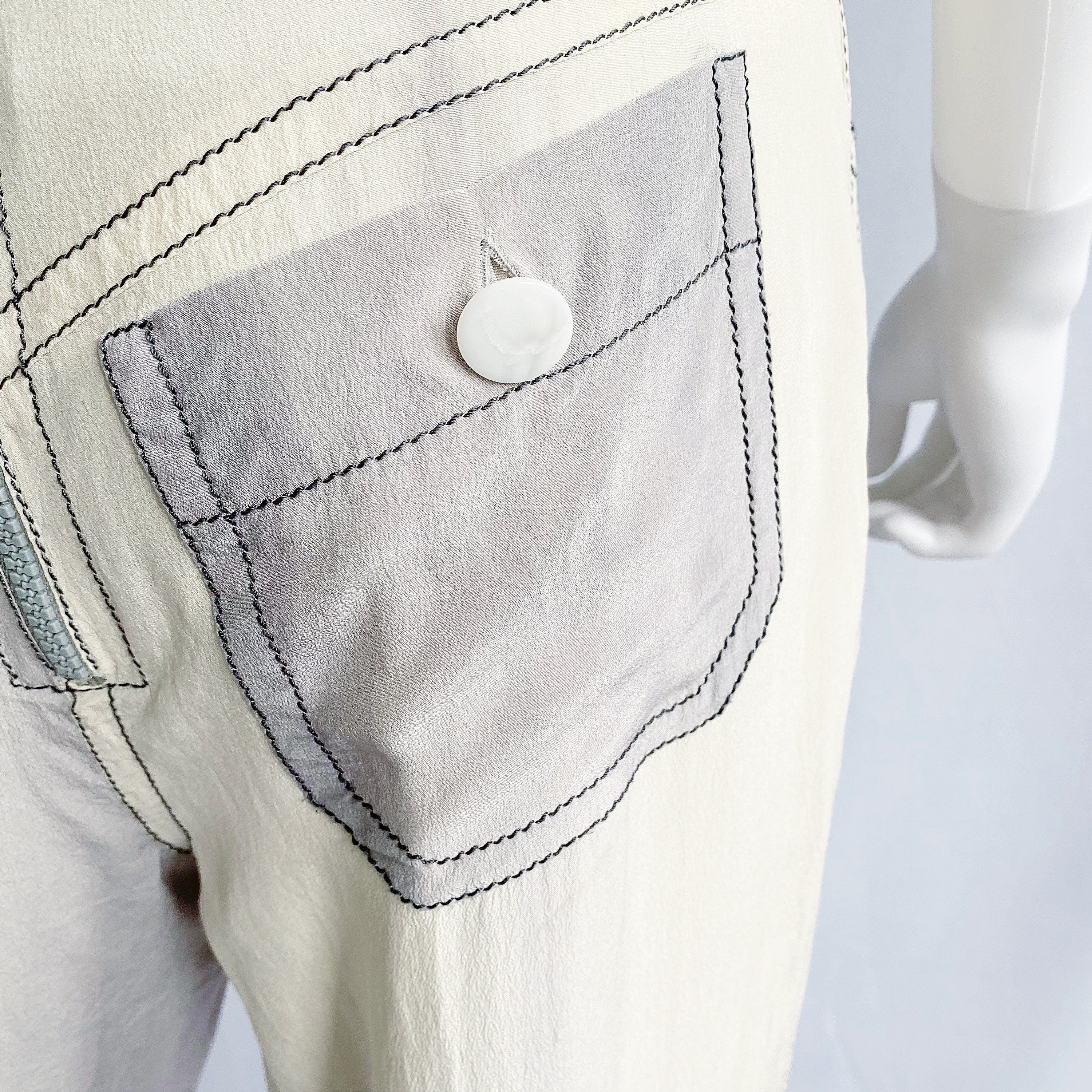 Vintage 90s/00s Silk Pants with Back Zipper Avant Garde Reverse Jean Style Trousers - Image 7