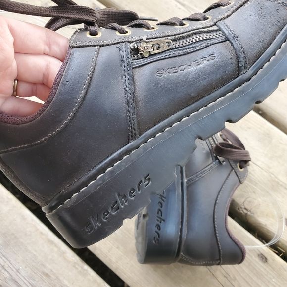 Vintage 90s 00s Skechers Brown Suede Leather Platform Wedge Lace-Up Sneakers 8 by Skechers - Image 4