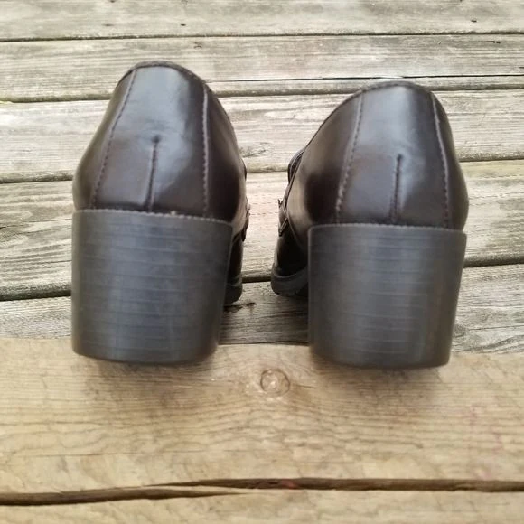Vintage 90s 00s So Brown Faux Leather Chunky Heel Horsebit Oxford Penny Loafers by SO - Image 11