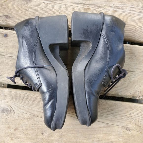 Vintage 90s 00s Square Toe Chunky Heel Black Faux Vegan Leather Oxfords by Predictions - Image 3