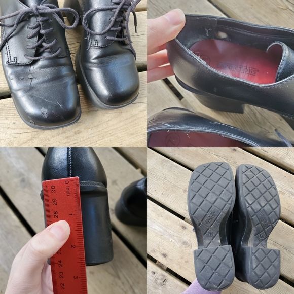 Vintage 90s 00s Square Toe Chunky Heel Black Faux Vegan Leather Oxfords by Predictions - Image 4
