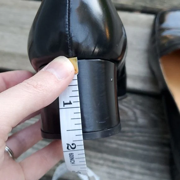 Vintage 90s 00s Square Toe Chunky Heel Black Leather Penny Loafers by Ralph Lauren - Image 8