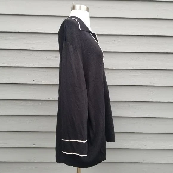 Vintage 90s 00s Stretchy Varsity Style Knit V-Neck Collared Sweater Top 2x by ALC - Image 3