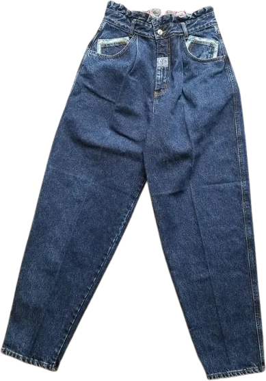 Vintage 90s 00s Super High Rise Paper Bag Waisted Mom Denim Plaid Jeans 10 by Elie