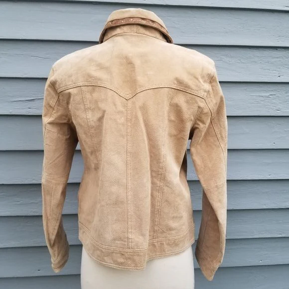 Vintage 90s 00s Tan Brown Suede Leather Western Cowgirl Studded Jacket M by Rod's - Image 3