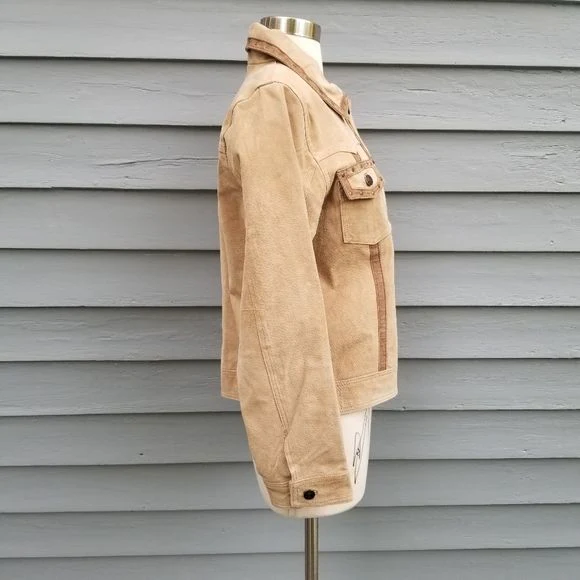 Vintage 90s 00s Tan Brown Suede Leather Western Cowgirl Studded Jacket M by Rod's - Image 4