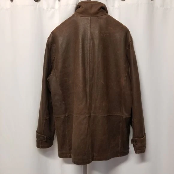 Vintage 90s 00s Wilsons Brown Leather Insulated Car Coat Jacket Men's by Wilsons Leather - Image 3