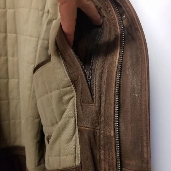 Vintage 90s 00s Wilsons Brown Leather Insulated Car Coat Jacket Men's by Wilsons Leather - Image 4