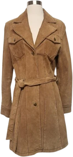 Vintage 90s 00s Wilsons Suede Leather Maxima Tan Blazer Button Down Midi Coat by Wilsons Leather