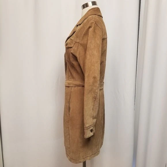 Vintage 90s 00s Wilsons Suede Leather Maxima Tan Blazer Button Down Midi Coat by Wilsons Leather - Image 4