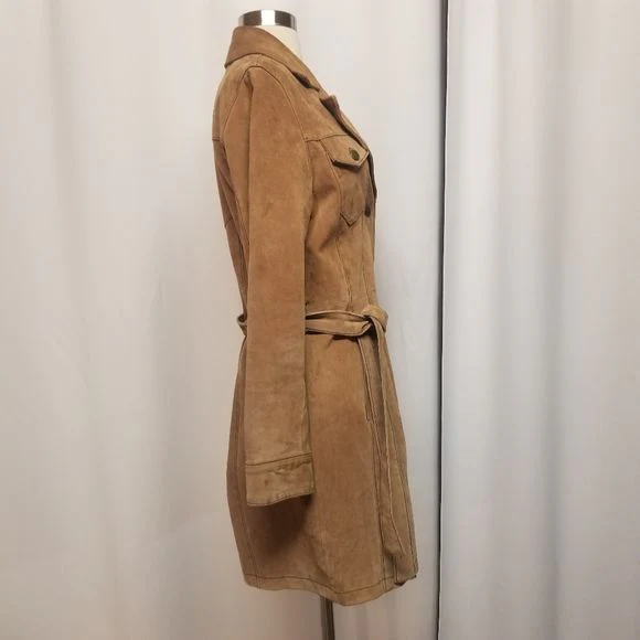Vintage 90s 00s Wilsons Suede Leather Maxima Tan Blazer Button Down Midi Coat by Wilsons Leather - Image 5