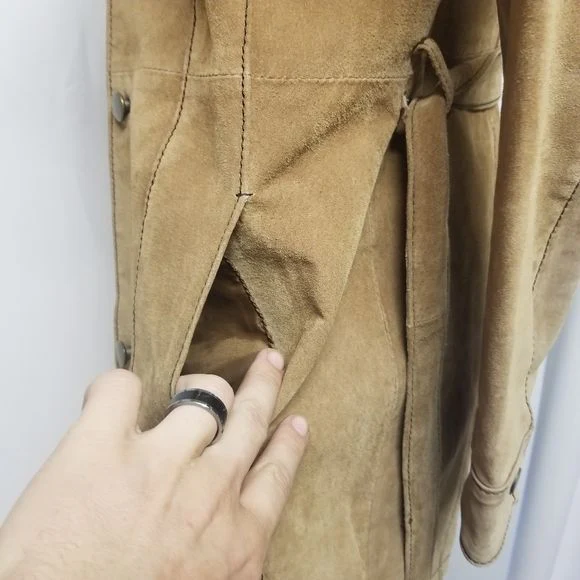 Vintage 90s 00s Wilsons Suede Leather Maxima Tan Blazer Button Down Midi Coat by Wilsons Leather - Image 6