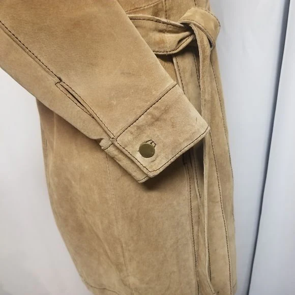 Vintage 90s 00s Wilsons Suede Leather Maxima Tan Blazer Button Down Midi Coat by Wilsons Leather - Image 7