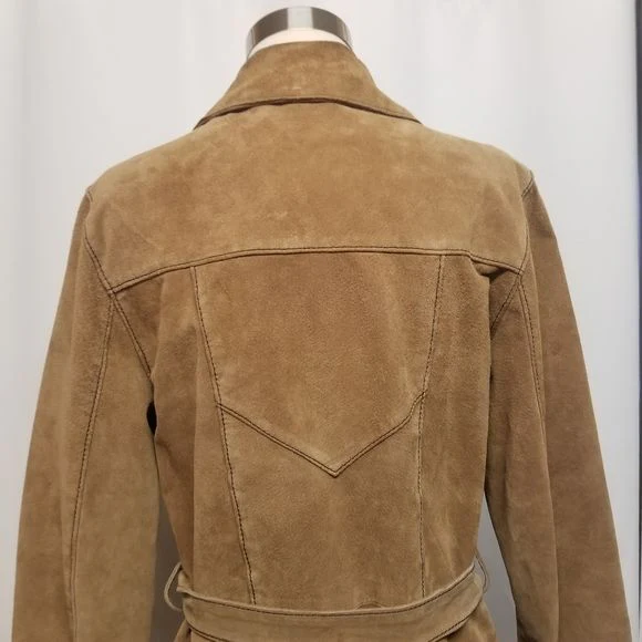 Vintage 90s 00s Wilsons Suede Leather Maxima Tan Blazer Button Down Midi Coat by Wilsons Leather - Image 8