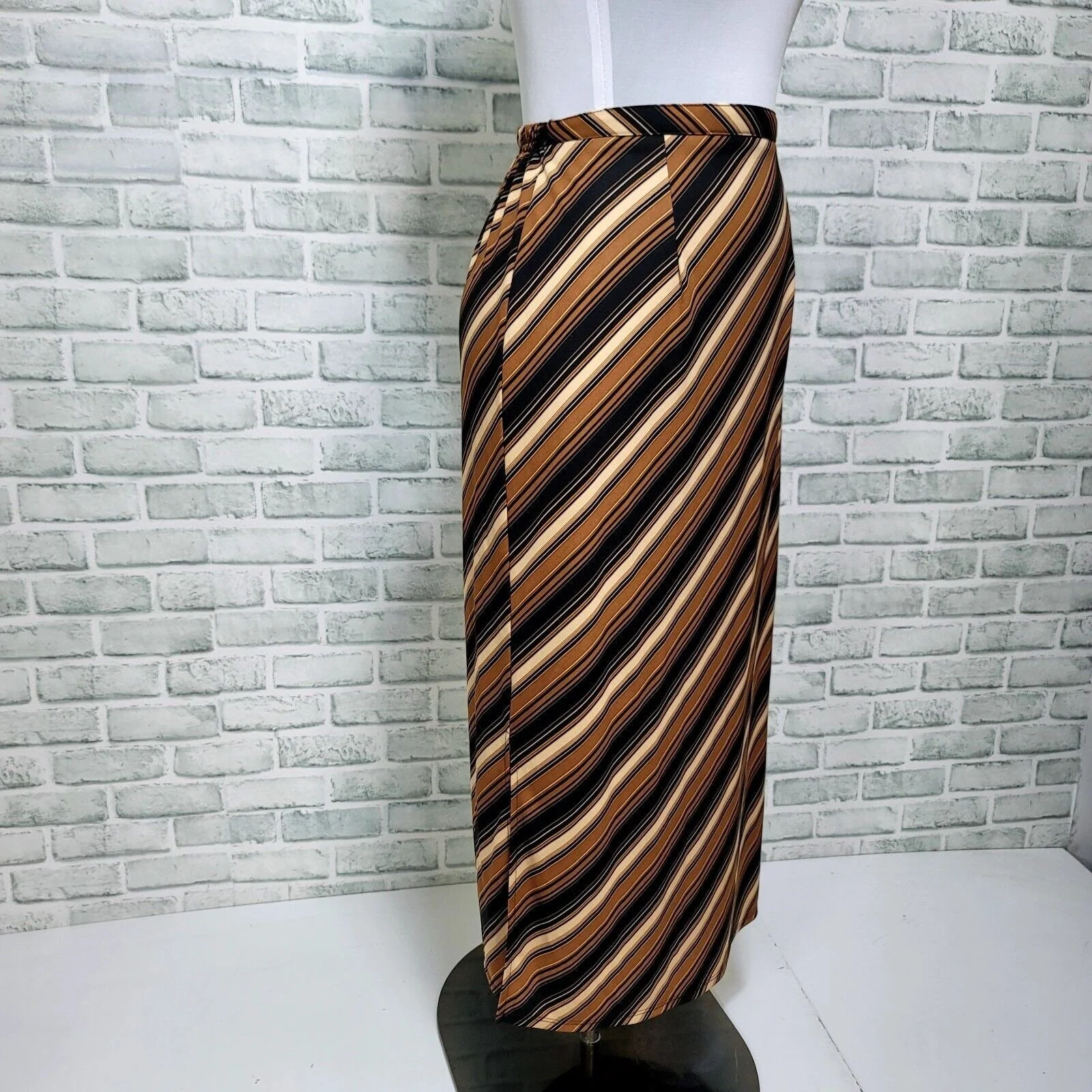 90s/00s Caramel Swirl Stripe Midi Skirt Stretchy By Notations - Image 4