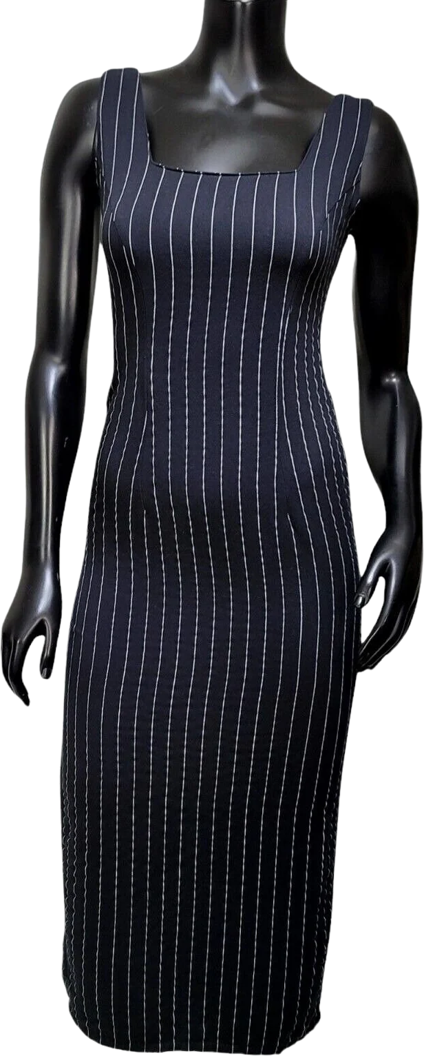 90s/00s Black Pinstriped Wiggle Tank Dress By Contempo Casual