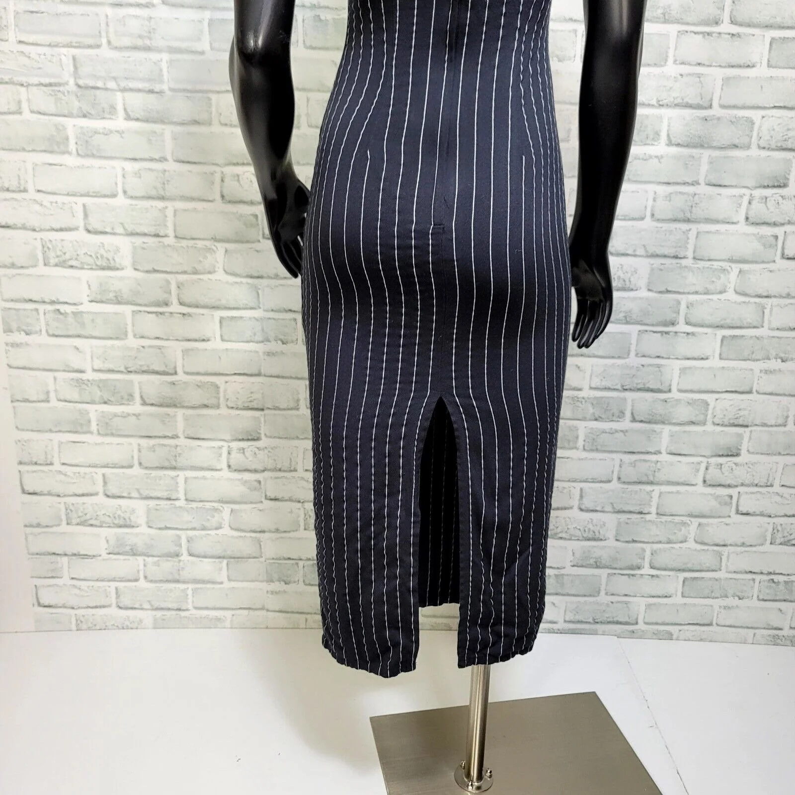 90s/00s Black Pinstriped Wiggle Tank Dress By Contempo Casual - Image 9