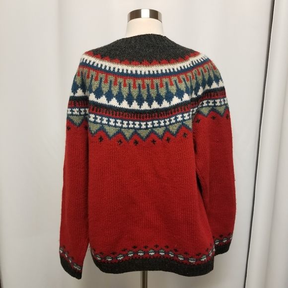 Vintage 90s 00s Wool Fair Isle Lcelandic Ski Apres Pullover Sweater by Eddie Bauer - Image 2