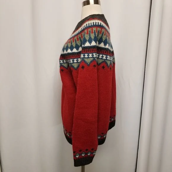 Vintage 90s 00s Wool Fair Isle Lcelandic Ski Apres Pullover Sweater by Eddie Bauer - Image 8