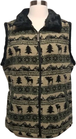 Vintage 90s 00s Woolrich Moose Stripe Acrylic Teddy Sweater Vest Woman's by Woolrich
