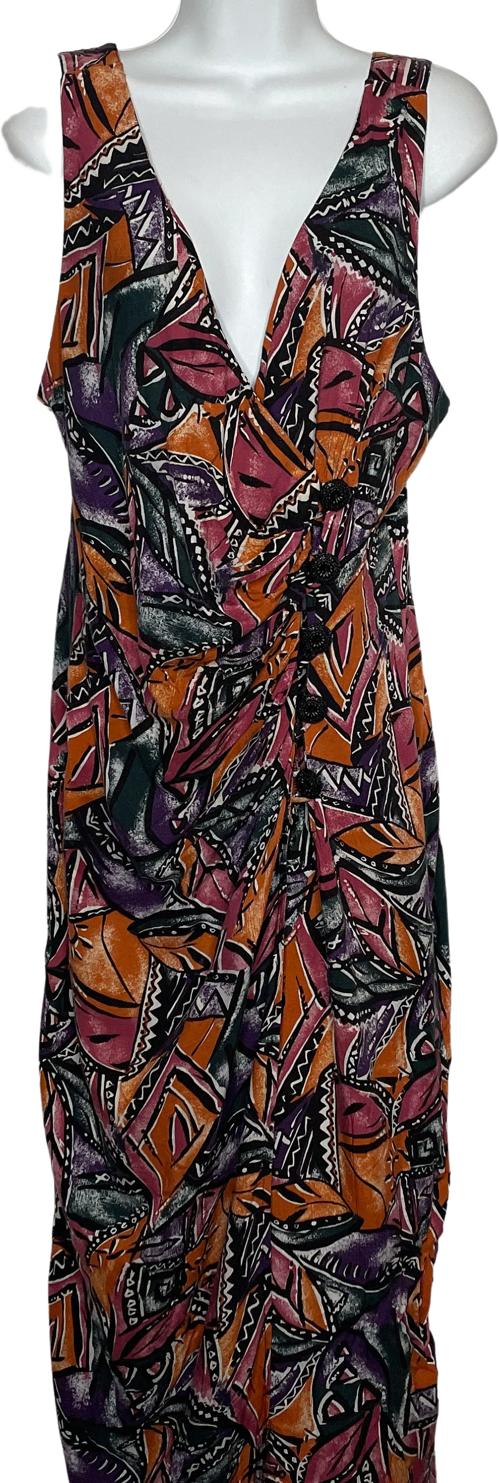 Vintage 90s Abstract Button Front Midi Wrap Sundress Size 13 by Marnie West