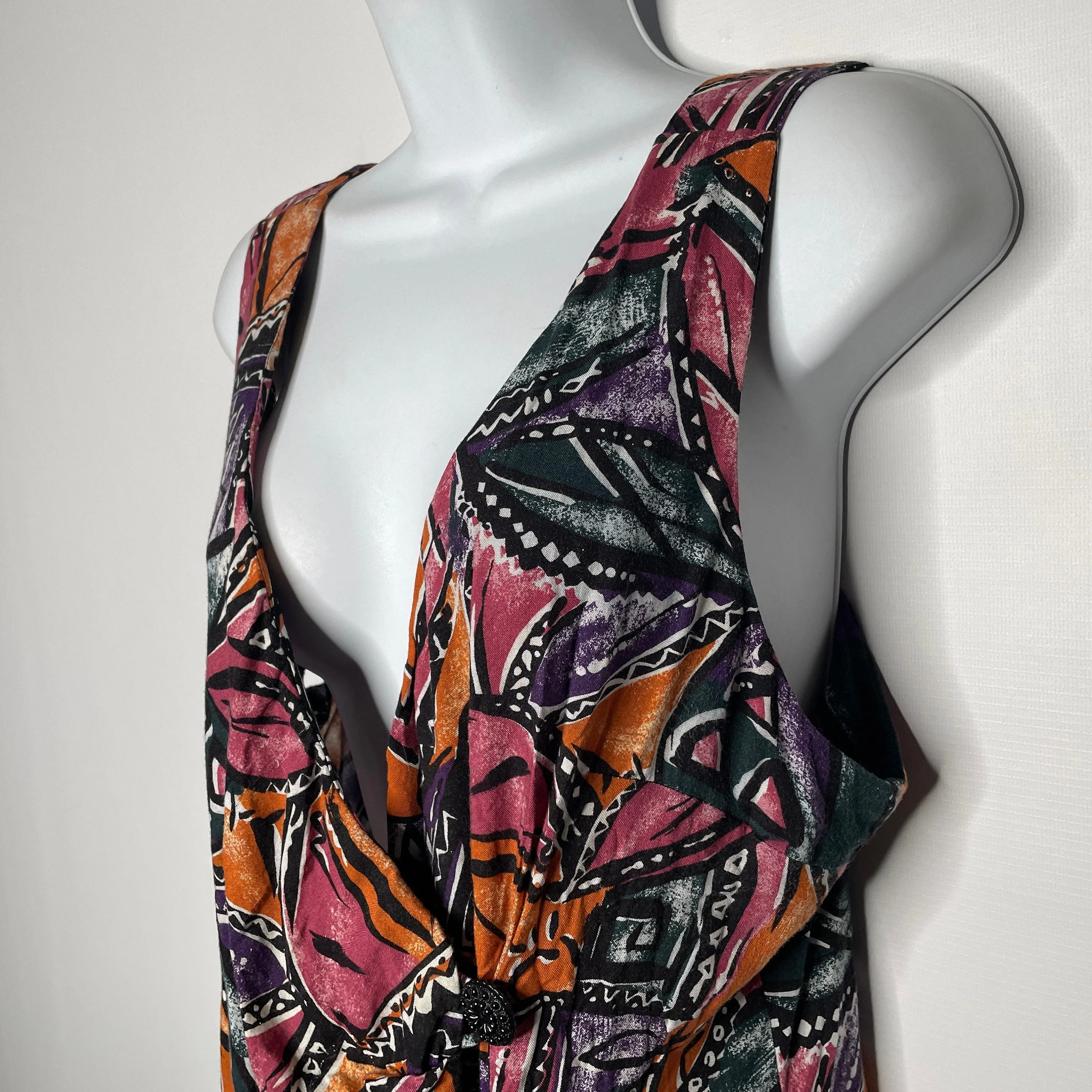 Vintage 90s Abstract Button Front Midi Wrap Sundress Size 13 by Marnie West - Image 4